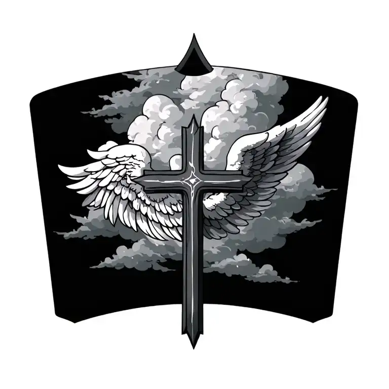 Cross With Clouds And Angel Wings