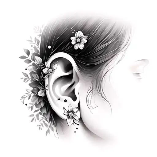 Ear Tattoo Floral Dot Small