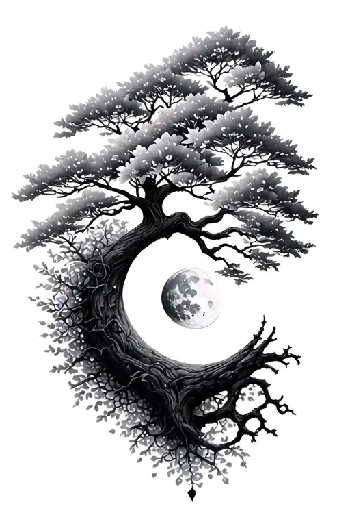 Sakura With Tree Of Life And Moon