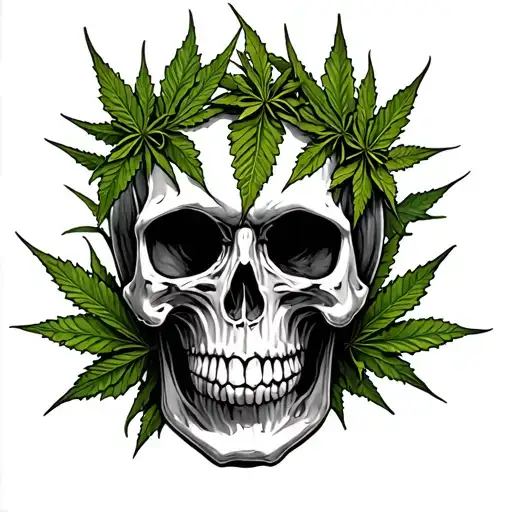 Skull Weed Leaves Joint One Hand