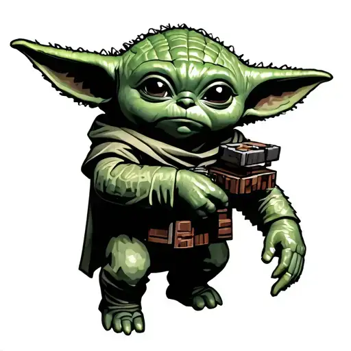 Baby Yoda Holding Creeper From Minecraft