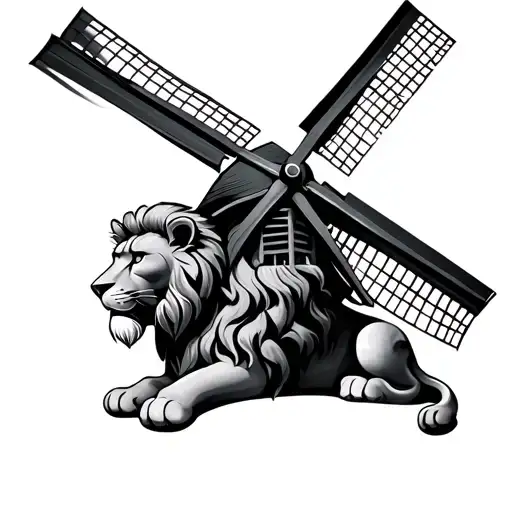 Dutch Windmill With Lion