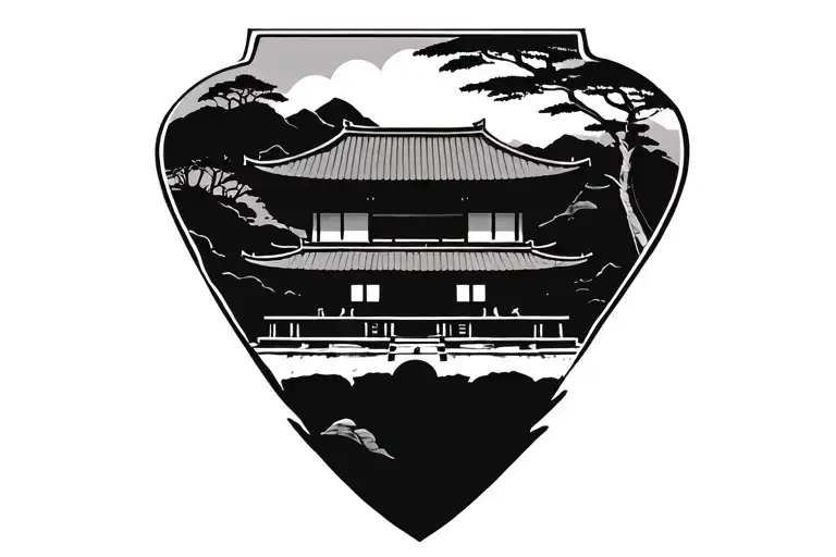 Japanese Temple Surrounded By Jungle And Few Lanters