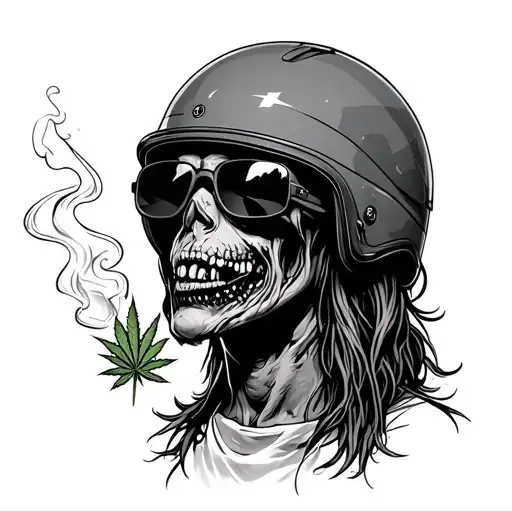 Zombie Weed Smoking Joint Jamaica Motorbike Helmet Sunglasses Hair