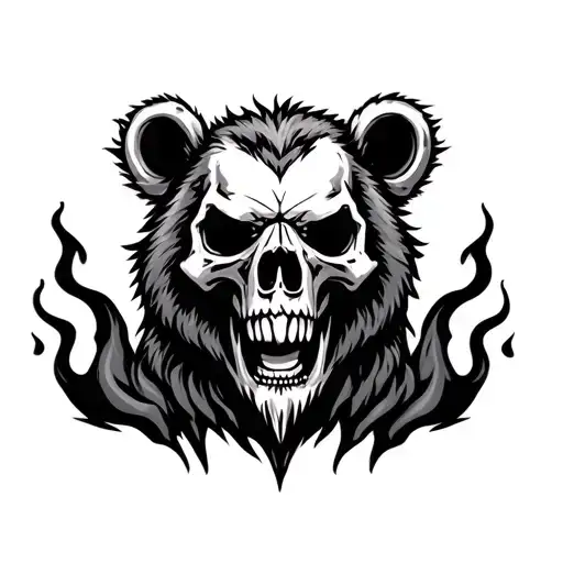 Berserker Viking Skull Flames Bear
