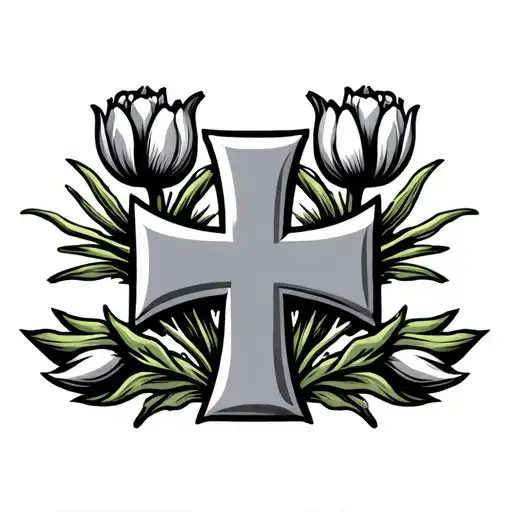 United States Navy Cross With Tulips