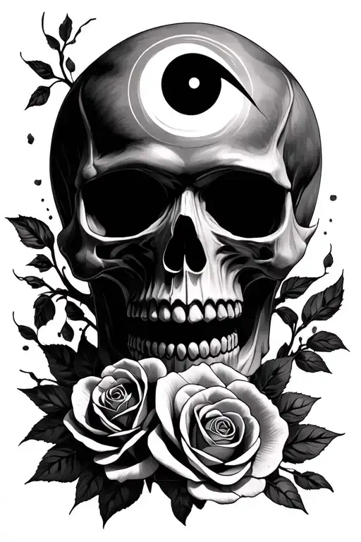 Skull With Sharingan And Rinnegan And Roses Under The Skull