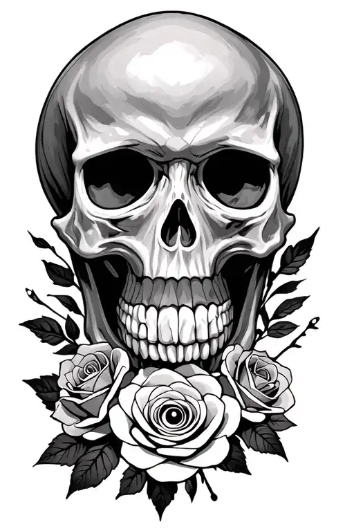 Skull Sideways With Sharingan And Rinnegan And Roses Under The Skull