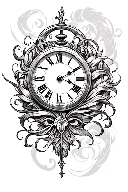 Clock Tattoo On The Entire Arm In Black And White