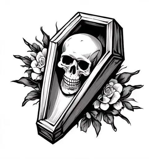Coffin With Skull And Crossbones Tattoo Design
