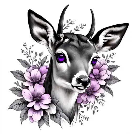 Doe Deer Purple Eyes Surrounded By Flowers