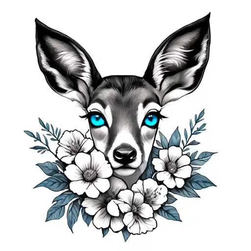 Doe Blue Eyes Surrounded By Flowers