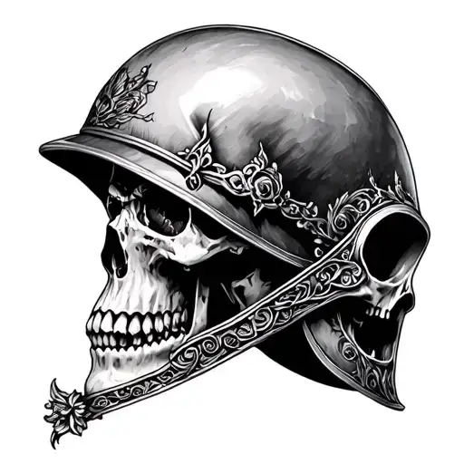Skull Helmet Gothic Style Realistic Blackwork