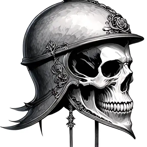 Skull Helmet Gothic Style Realistic Blackwork