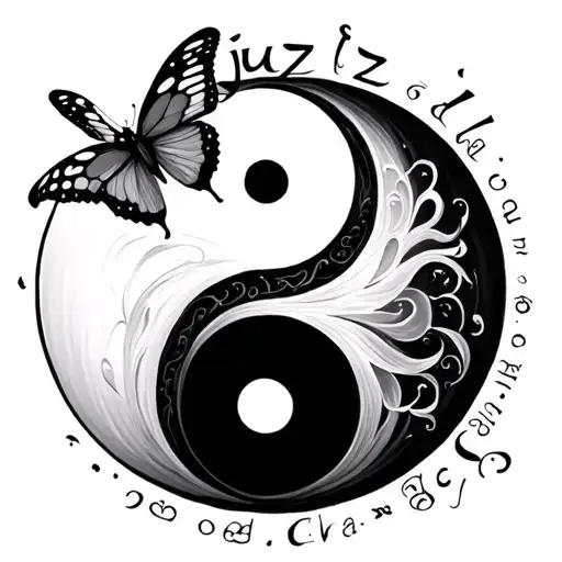Yin Yang Symbol With A Butterfly Emerging And The Name Julz Inside