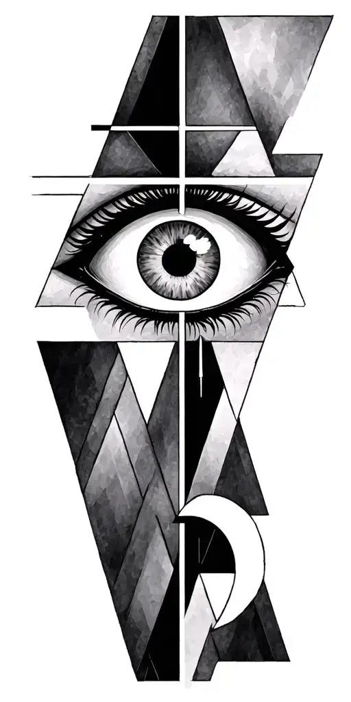 Geometric Design With A Pyrimid In The Middle With An Eye And A Negitive Space Cross As The Pupil