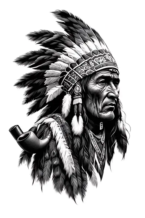 Native Indian Chief Smoking Pipe Smoke