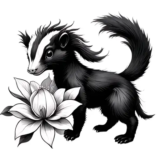 Aztec Style Skunk And Magnolia Flower