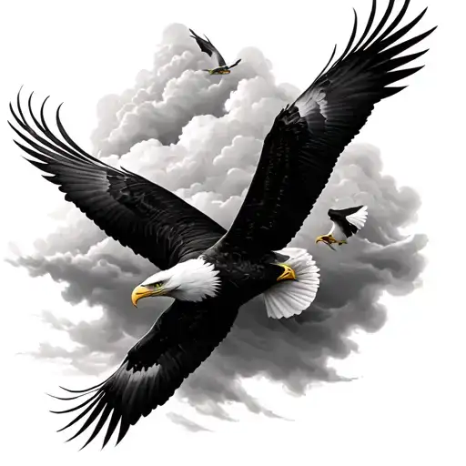 5 Bald Eagles Flying In A Storm Clouds