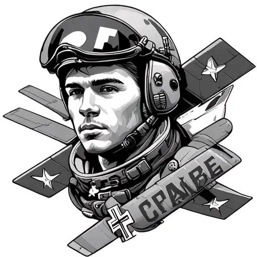 Fighter Pilot And Plane With Cross