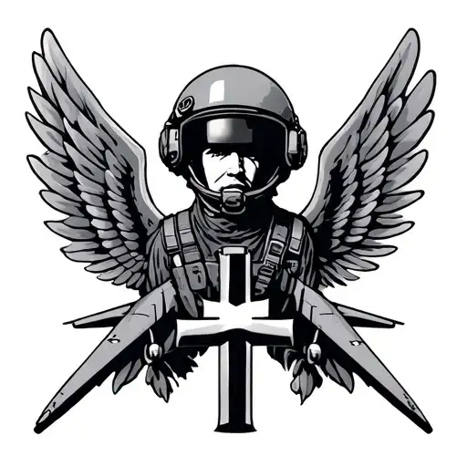 Fighter Pilot And Plane With Cross