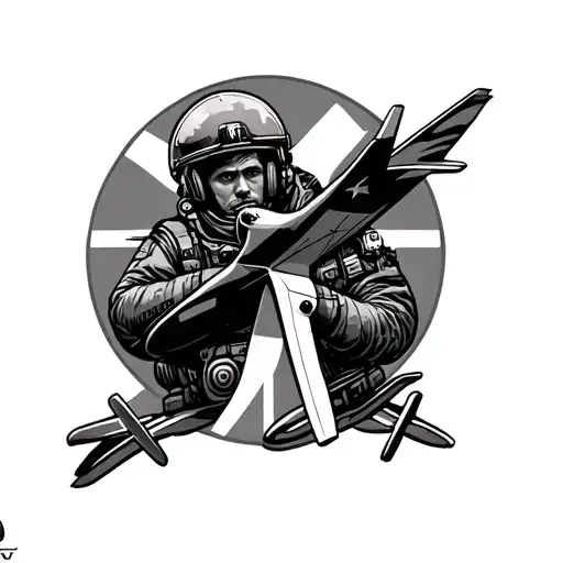 Fighter Pilot And Plane With Cross