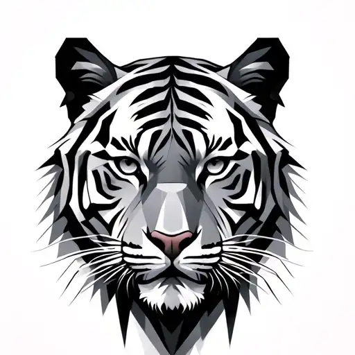 Half A Tiger Face Made Of Geometric Design With Elements Being It