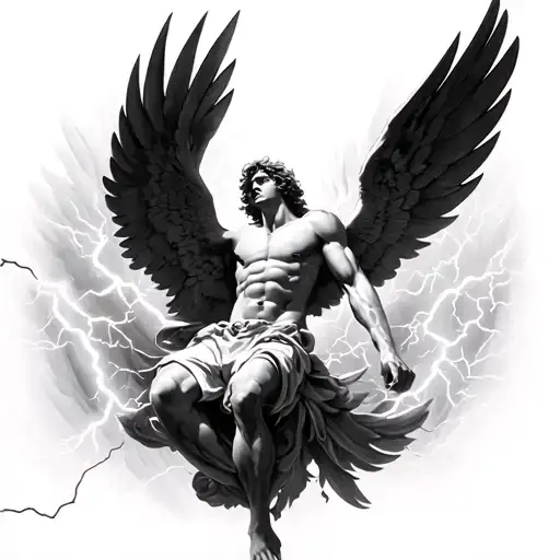 Icarus Falling With Lightning Strikes