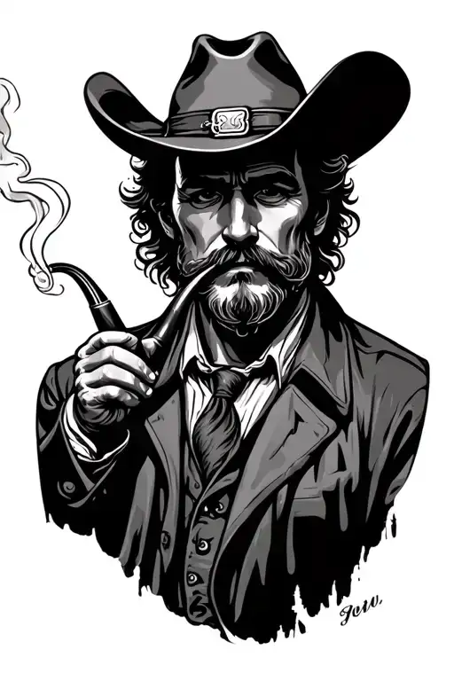 Old Cowboy Smoking A Pipe