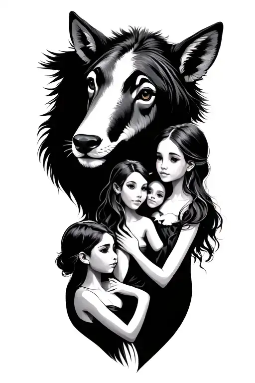 Animal Families Father Two Daughters And Mother