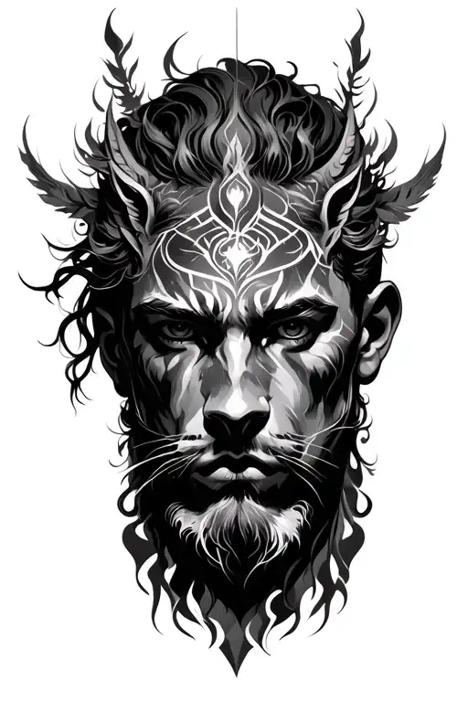 Face Of Man With Leao With Mystical Elements