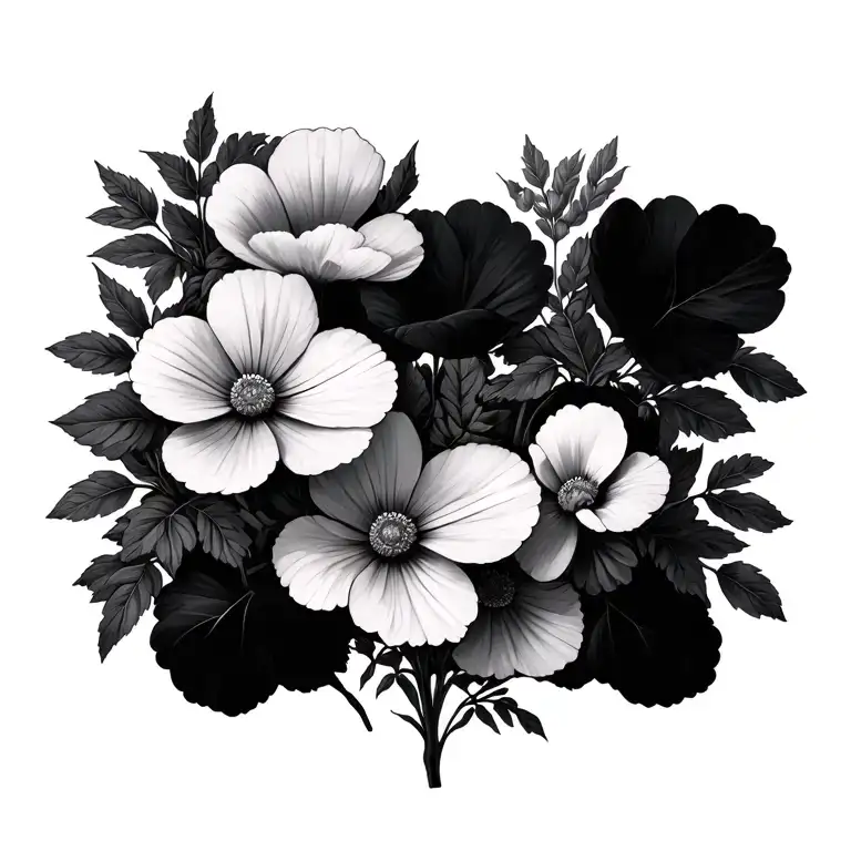 Violets And Cosmos Flowers Growing