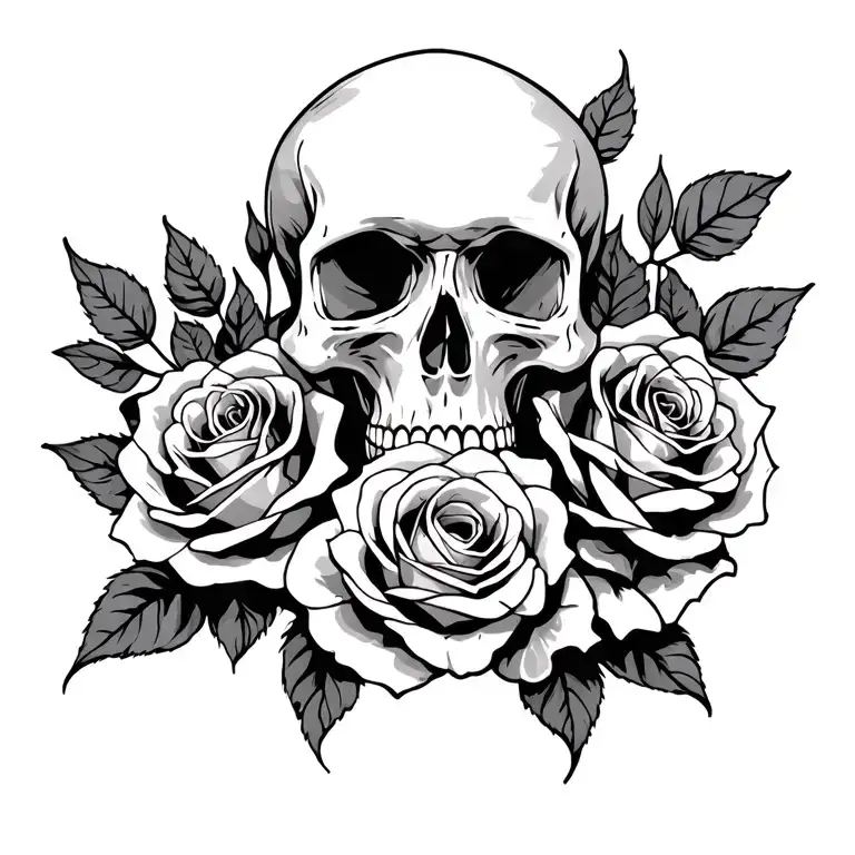 Skull And Roses Intertwined