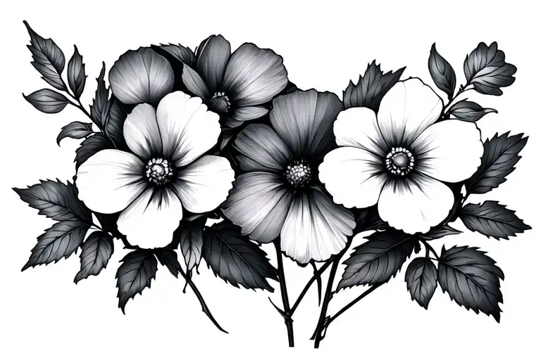 Violets And Cosmos Flowers Growing