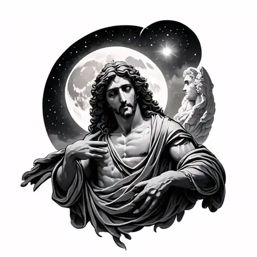 God Of Sleep Hypnos God Realism With Rhe Moon Shining Over Olympus Behind Him