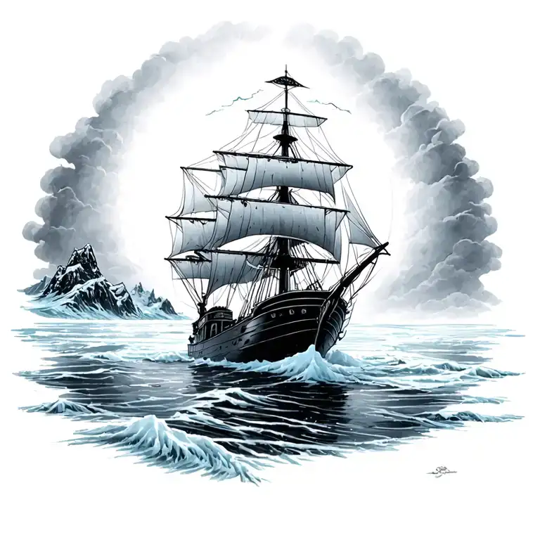 Ship Sailing In Ice Water