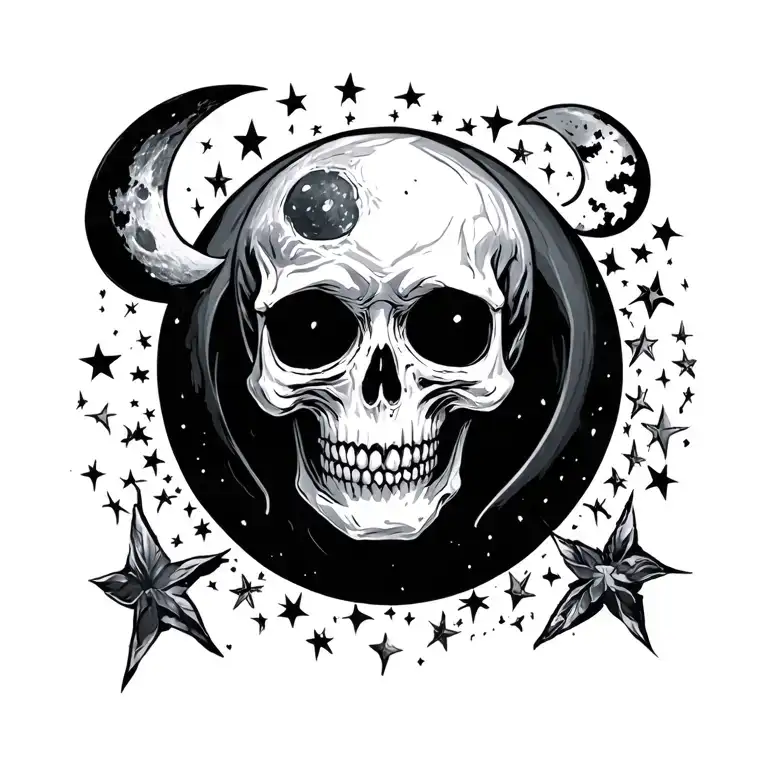 Skull Moon Stars Witchy Scary Dark Side
