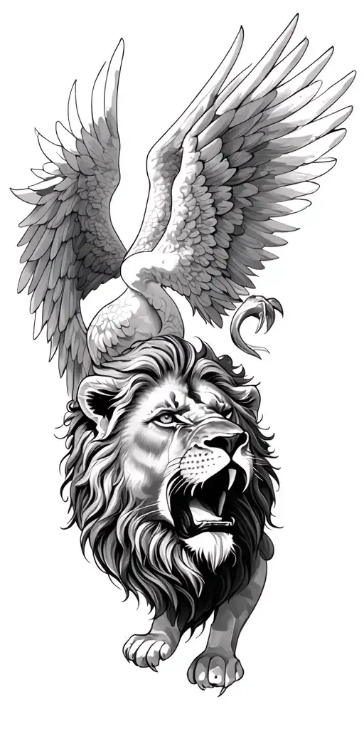 Angel And Lion Roaring Full Sleeve