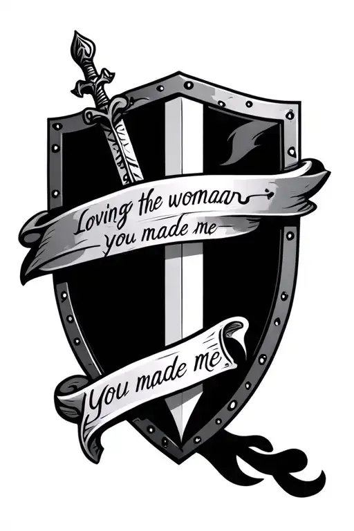 Loving The Woman You Made Me Words On Shield With Sword Through Shield