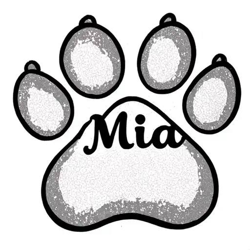 Dog Paw Print Outline With Mia Written In Middle Pad