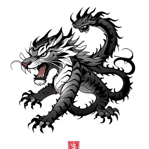 Chinese Zodiac Tiger Fighting Chinese Zodiac Dragon