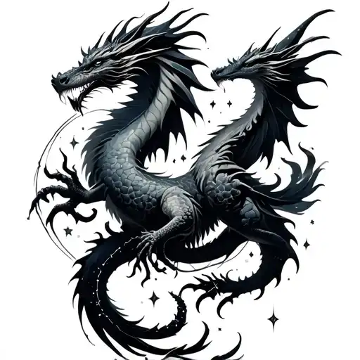 Dragons And Phoenixes With Star Constellation Intertwined