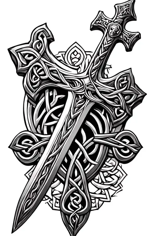 Celtic Cross With Sword And Celtic Design