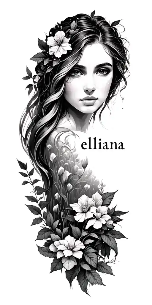 Nature Scene Tattoo With The Name Elliana