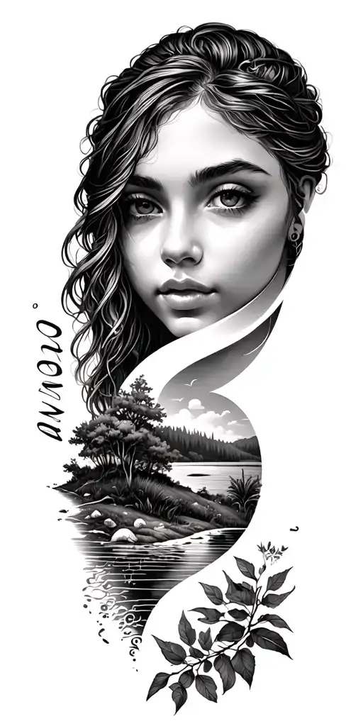 Nature Scene Tattoo With The Name Elliana