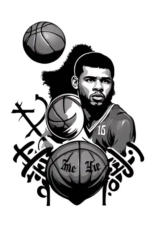 Me Vs Me With Basketball And Religion Symbols In One