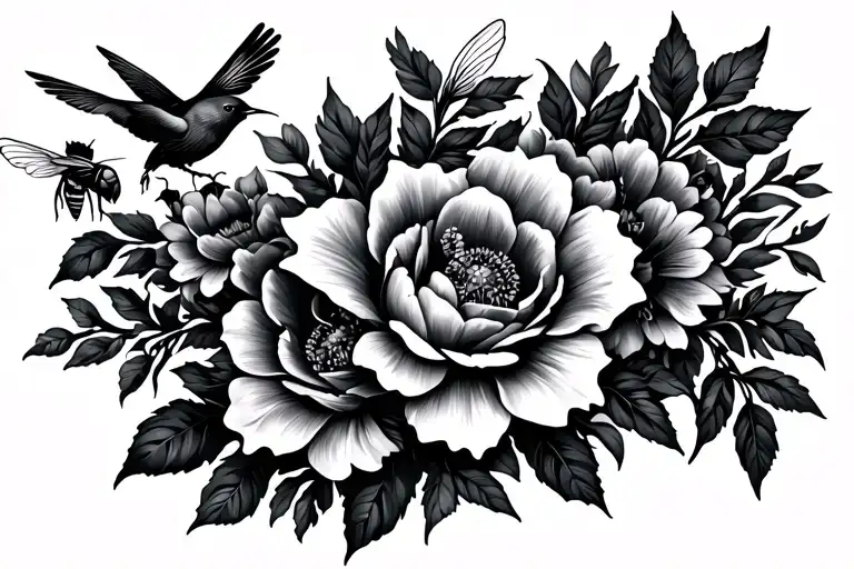 Cover Up Tattoo Featuring Flowers And Birds And Bees