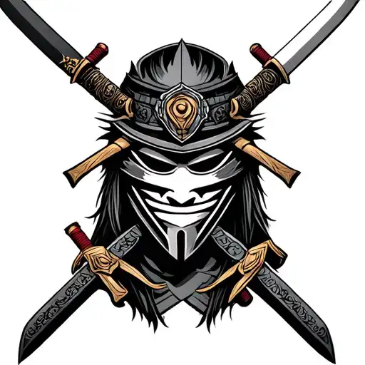 Only Mask With Samurai Swords Crosssed