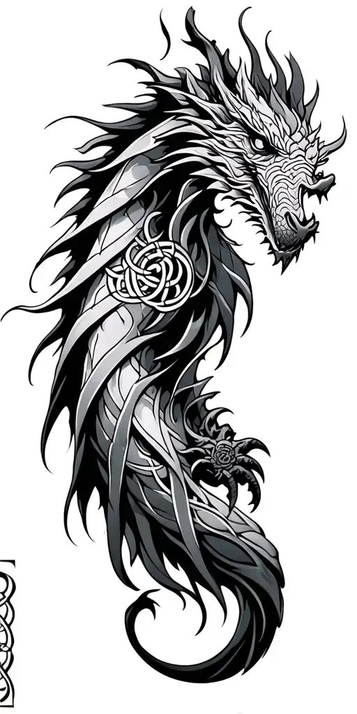 Celtic Dragon With Celtic Symbols Full Sleeve