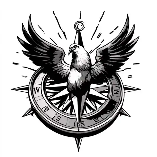 Compass With A Freedom Bird Sitting On Top Of It